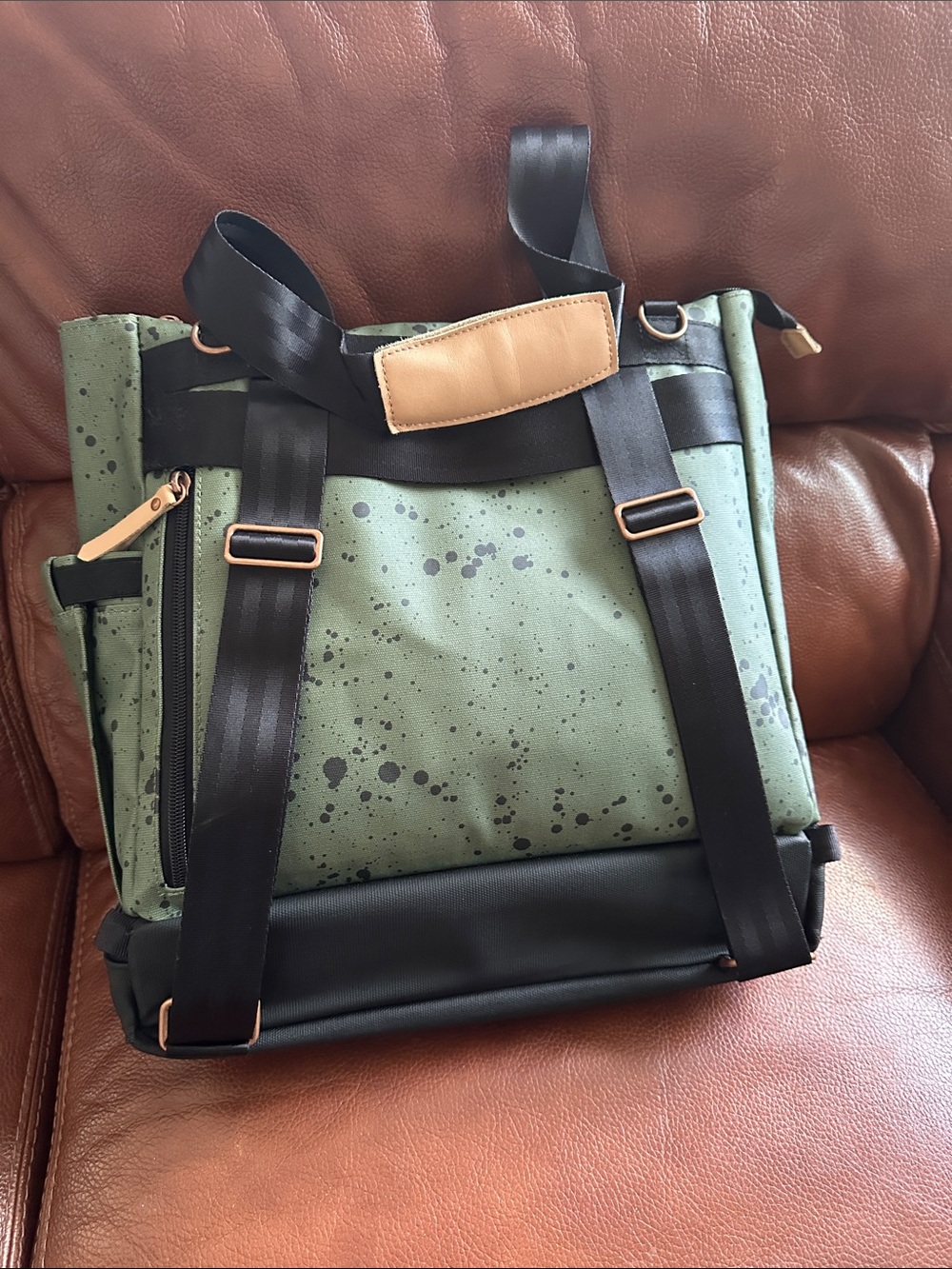 Petunia Pickle Bottom Pivot Olive Green and Black Splatter Backpack - Picture 6 of 7